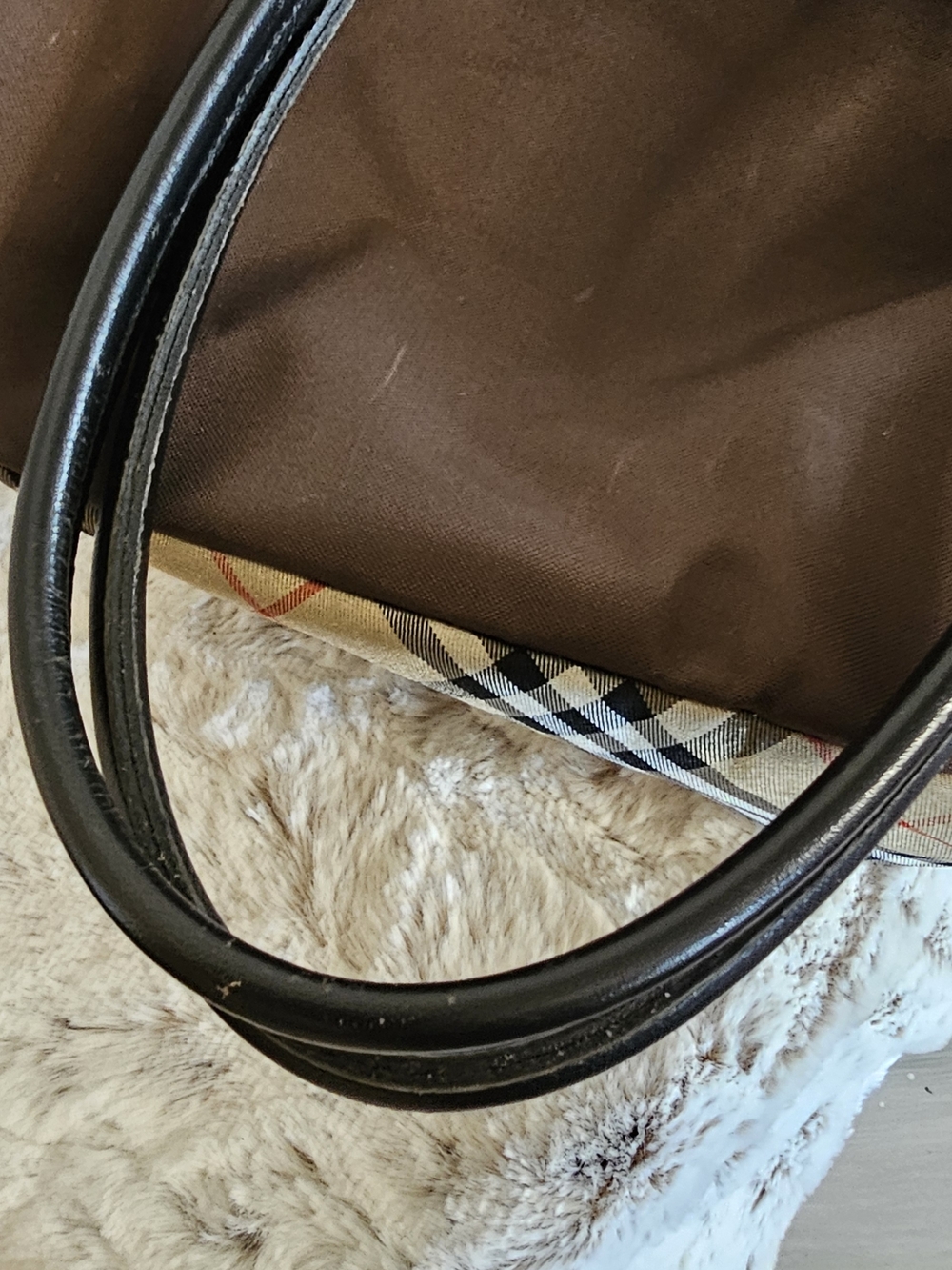 Burberry Brown Tote with Black Straps and Signature Check Base - Picture 12 of 16